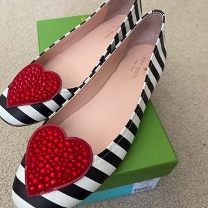 Kate Spade Striped Crystal Heart Ballet Flats 8.5